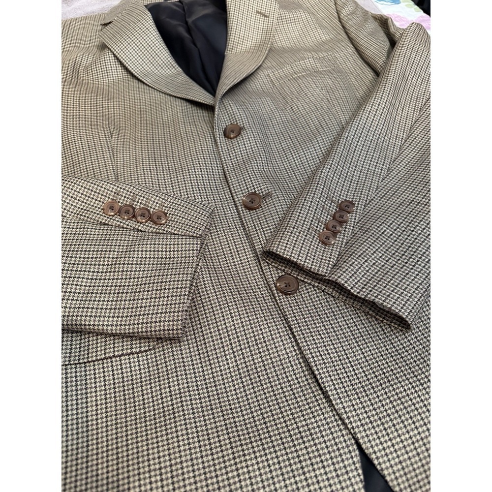 Vtg Ralph Lauren Blazer Sport Coat Size 44R Houndstooth Silk Wool Suit Jacket